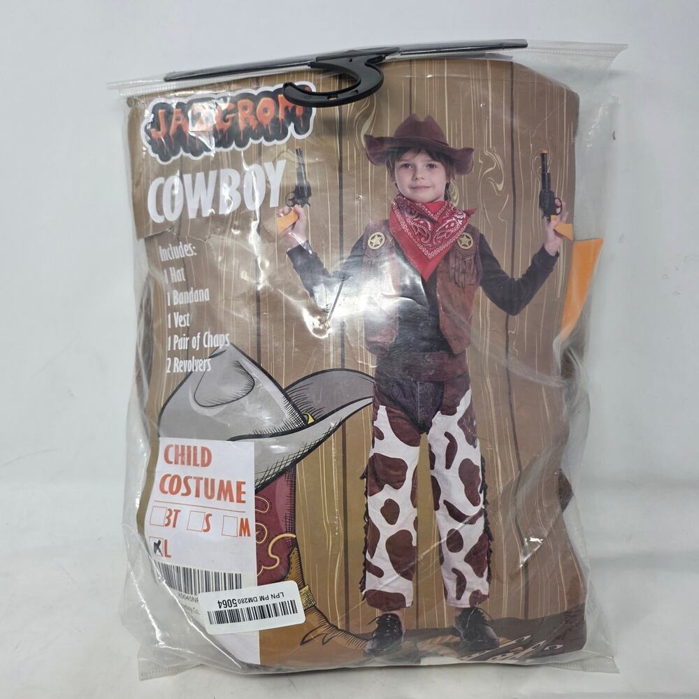 JazGrom Cowboy Western Costume Hat Vest Chaps Bandana Kids L